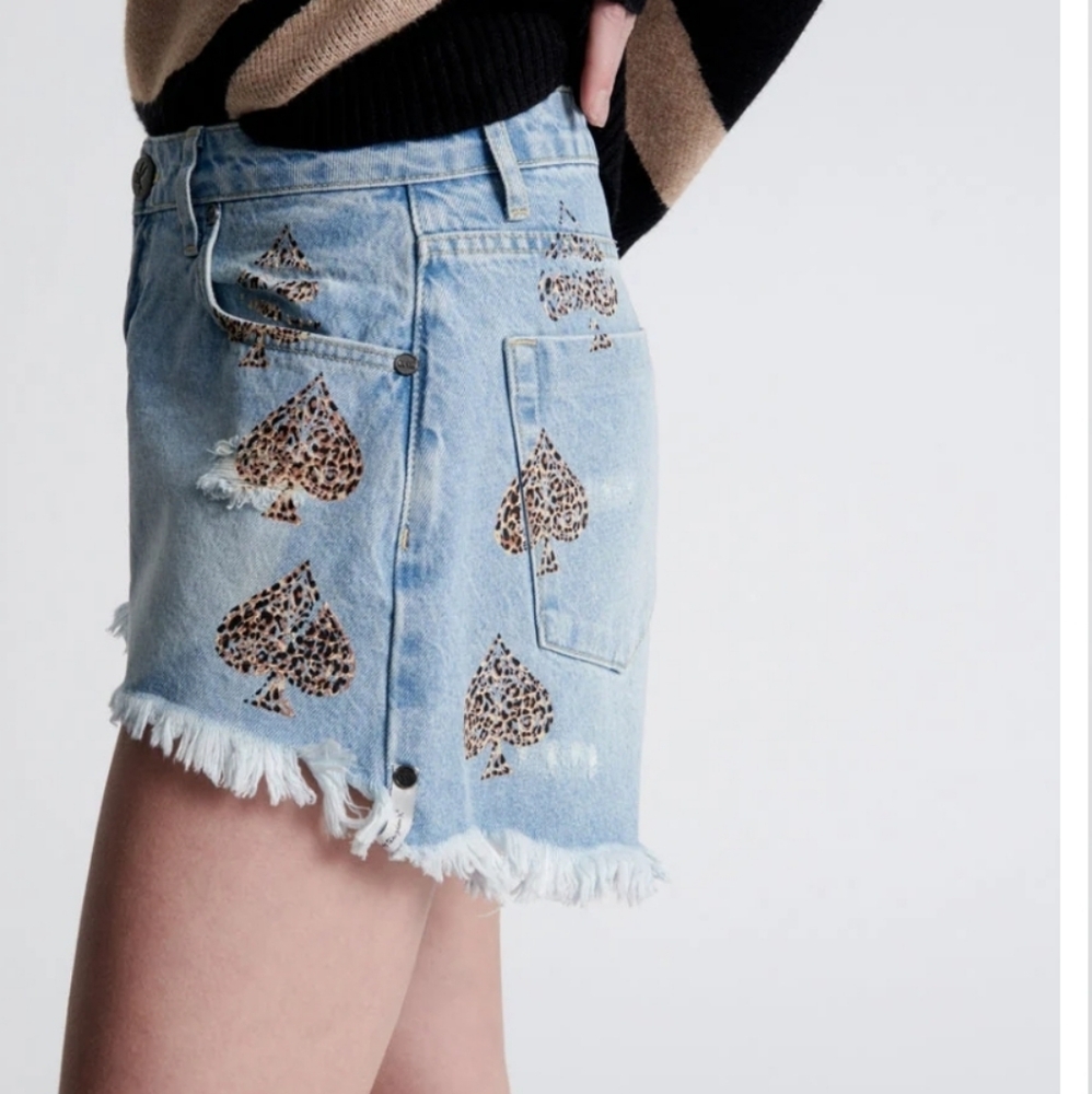 Aced trucker shorts (34) One Teaspoon NWT Leopart Print Denim Women Shorts